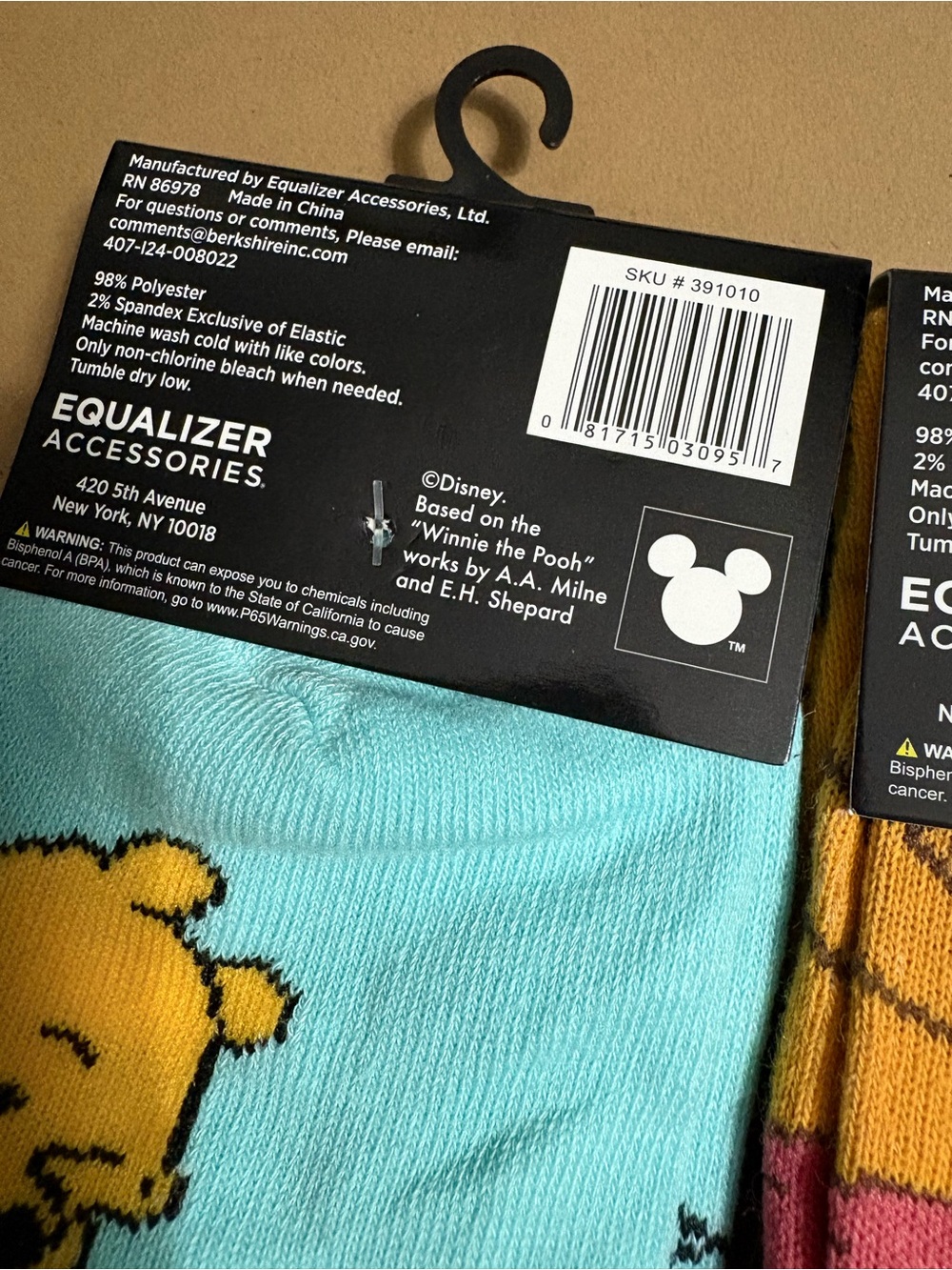 Disney Winnie The Pooh 2 Pairs Graphic Print Stretch Crew Socks Size 9-13 NWT - Picture 8 of 9